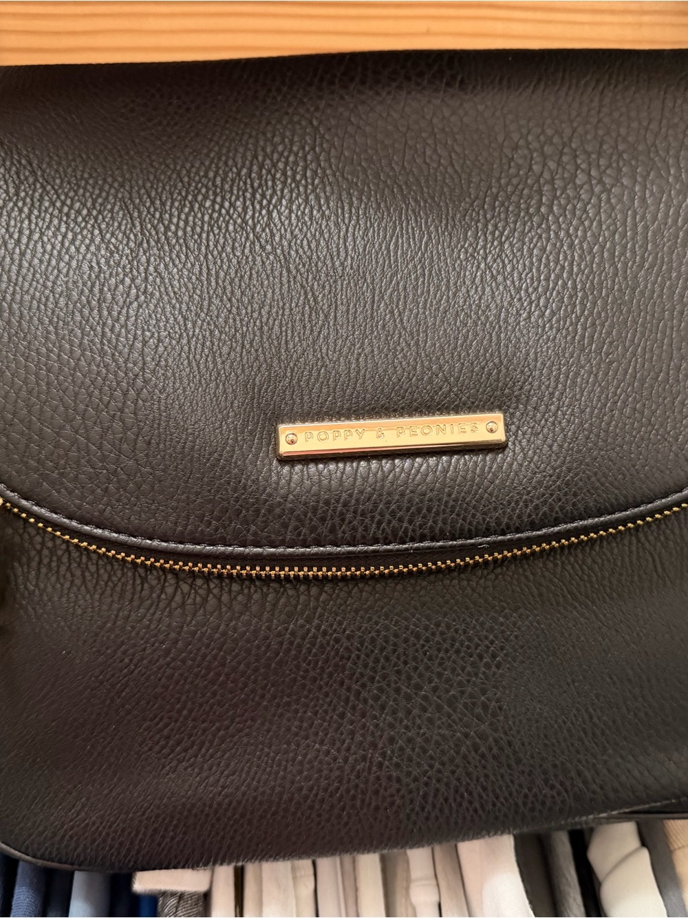 Poppy & Peonies Black Pebbled Leather Crossbody with Gold Accent